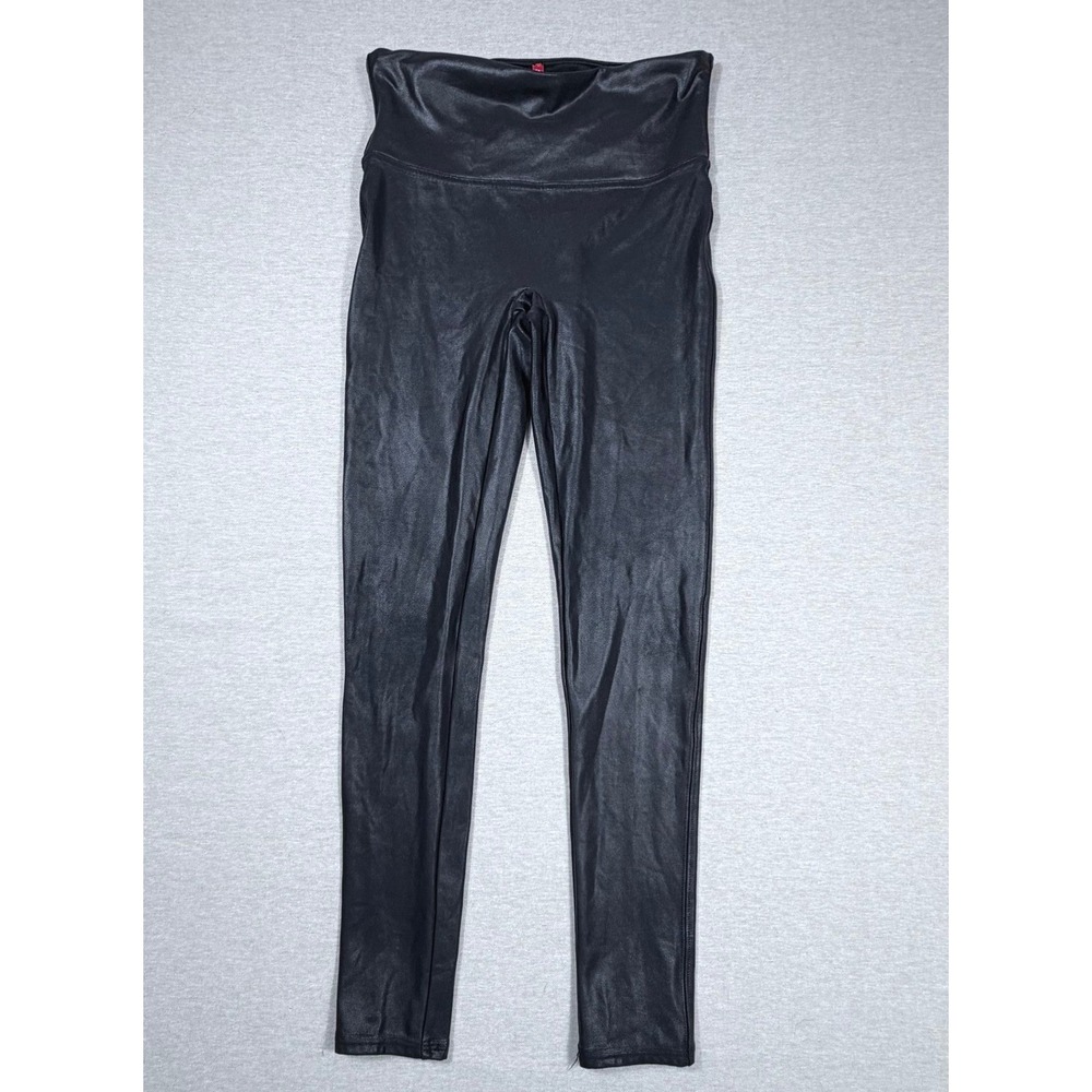 Spanx Faux Leather Leggings Black High Waisted Medium Textured Shaping